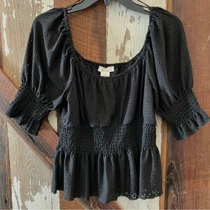 Chic Black Eyelet Blouse